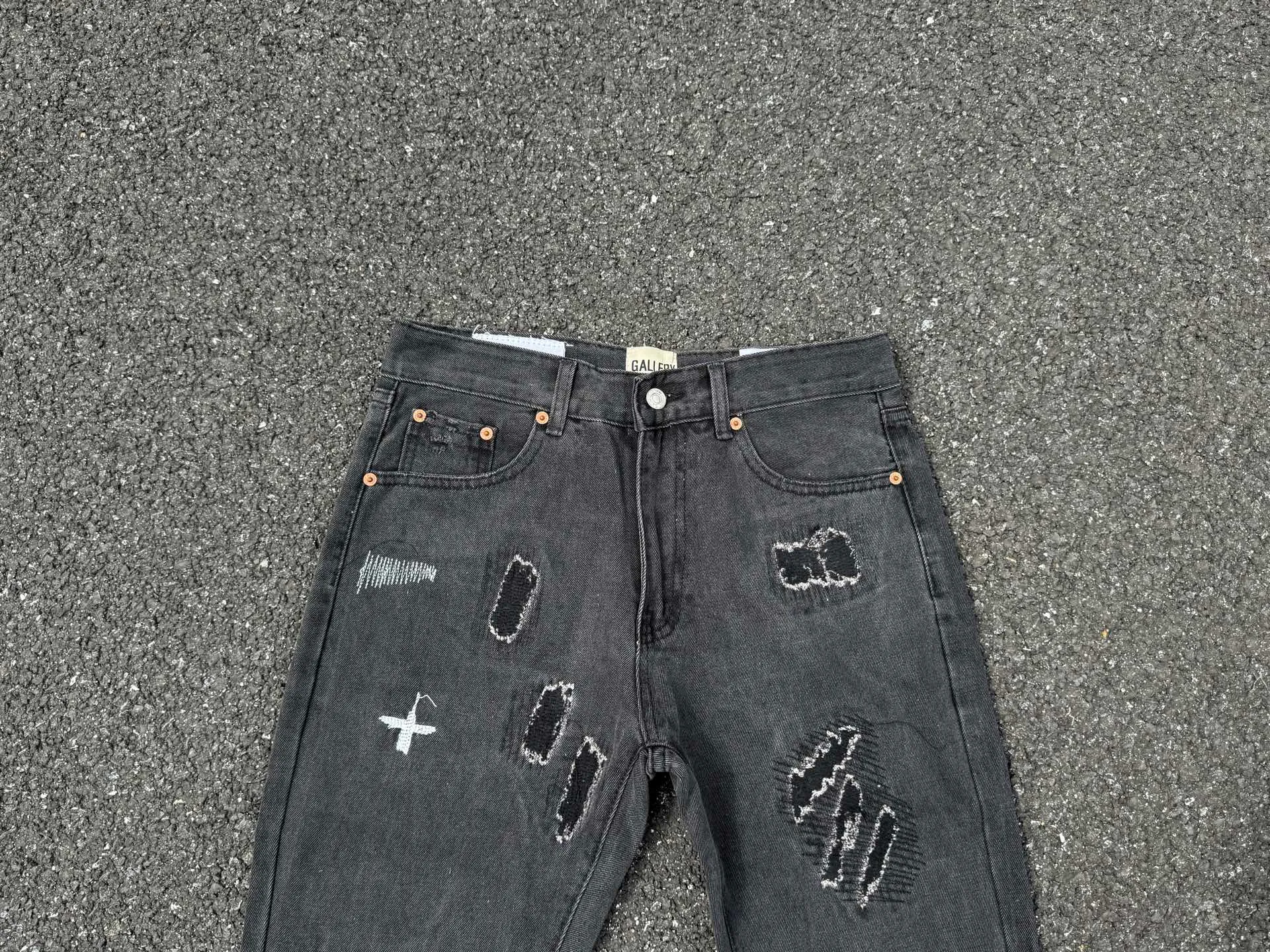 P246💰G22 GALLERY DEPT. Skull hand-stitched distressed distressed jeans -Color: Black -Size: S-XXL
